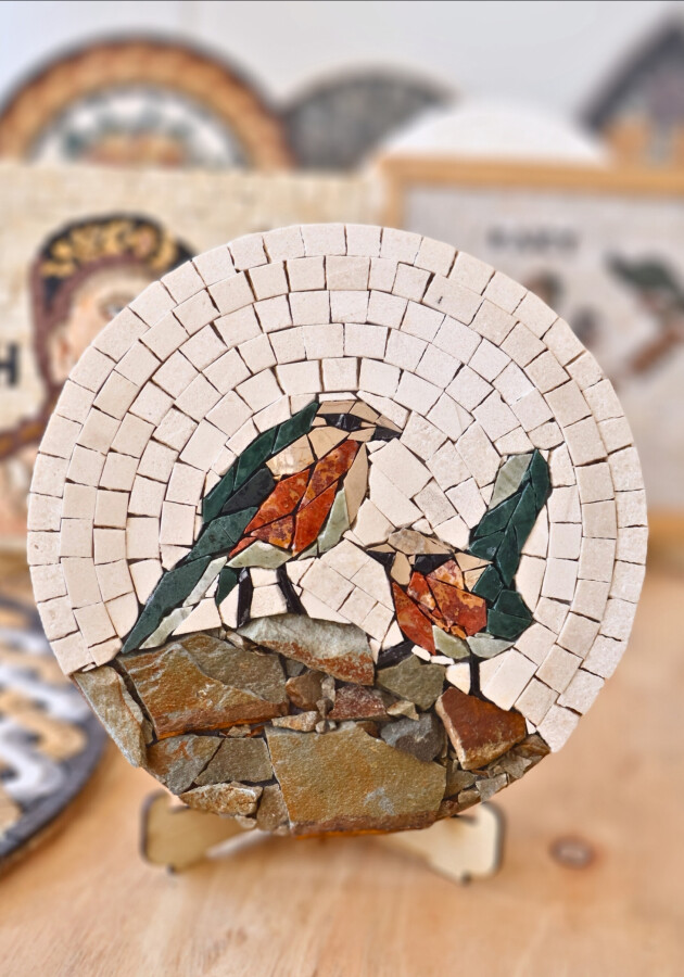 Kuşlu Masa Süsü 20 çapında- soteria kadın kooperatifi - Soteria Kadın Kooperatifi